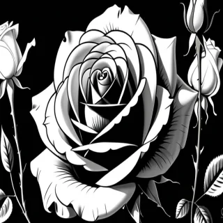 rose drawing black and white
