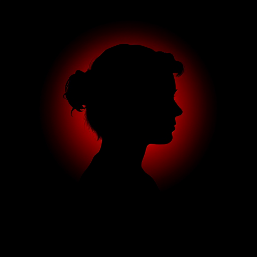 Create a smooth gradient red silhouette against a black background, using a DSLR camera with a 50mm lens, f/1.8 aperture, ISO 100, and soft diffused lighting from a 45-degree angle.