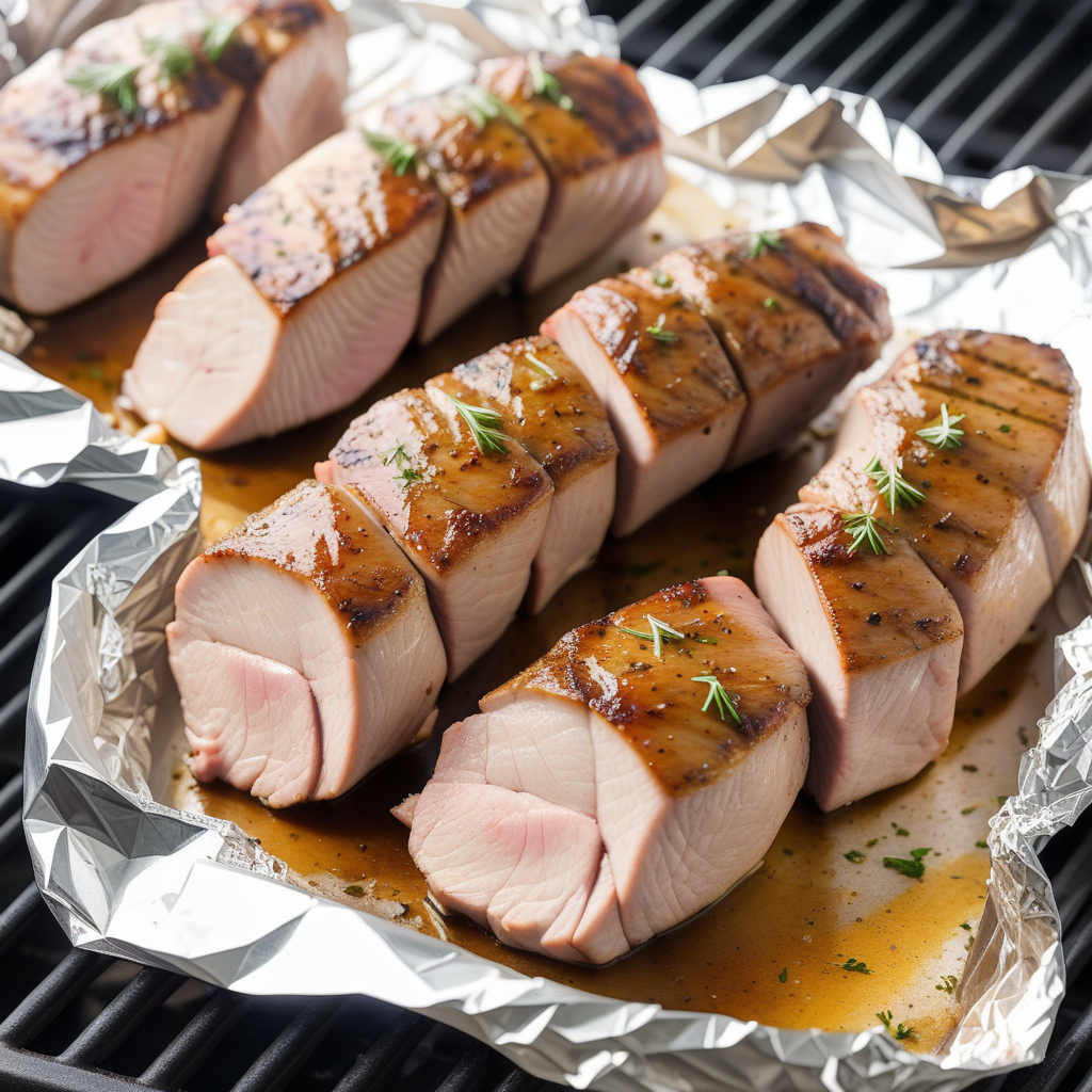 pork tenderloin on the grill in foil