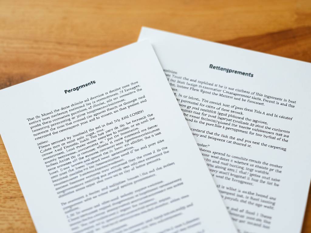 Generate an image of two overlapping documents with clear, legible text, using a Canon EOS R5 camera in portrait mode, aperture f/2.8, ISO 100, and a shallow depth of field for enhanced focus and clarity.