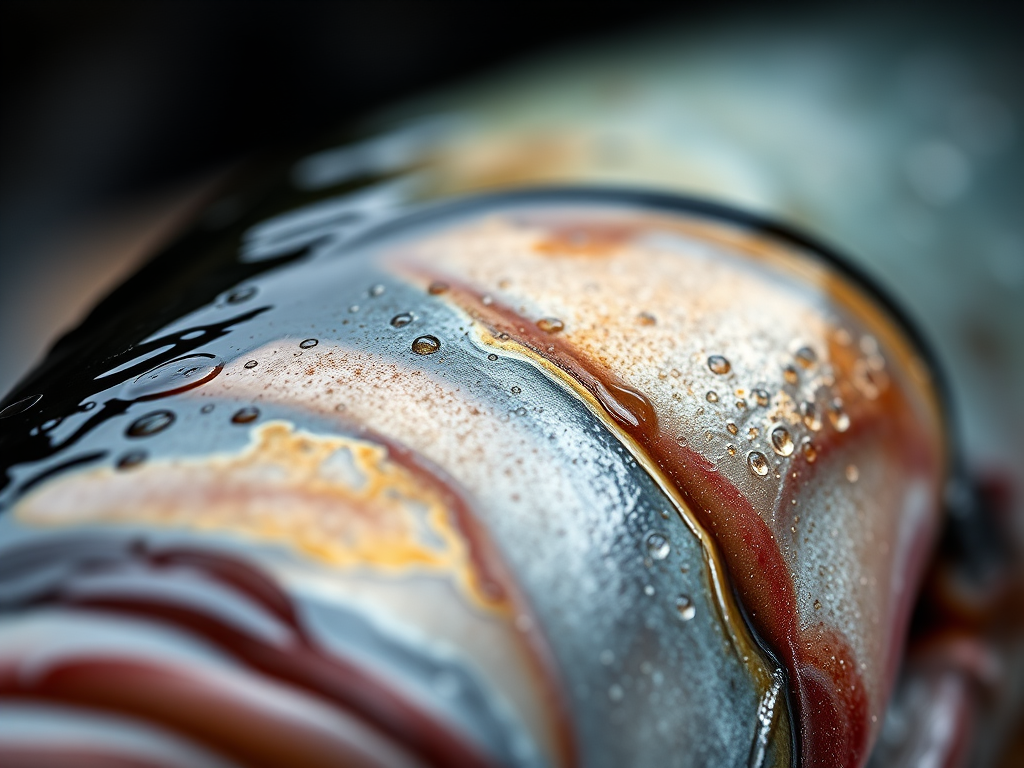 close-up of freshly caught fish with shiny scales and detailed textures, soft diffused lighting, aperture f/2.8, ISO 200, 50mm lens, macro photography style, DSLR camera