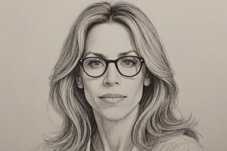 Bewitching Sheryl Crow, pencil sketch, portrait of Graceful woman 1978s in glasses, hair style beatnik, outline, clear lines, fine lines, 8k