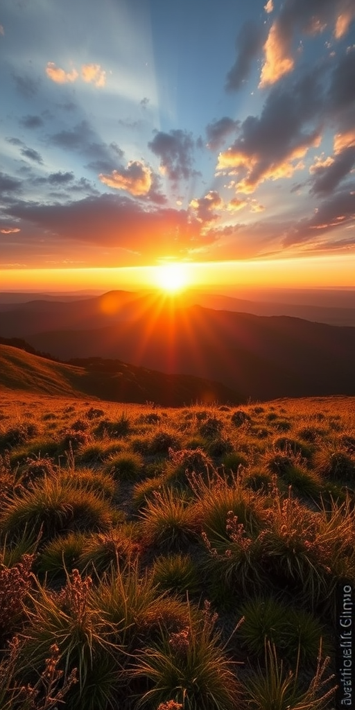 Generate a vivid image of a serene landscape during sunrise with soft, warm light illuminating the scene, captured with a DSLR camera at ISO 100, aperture f/11, shutter speed 1/125 sec, landscape view, using a wide-angle lens for depth and detail.