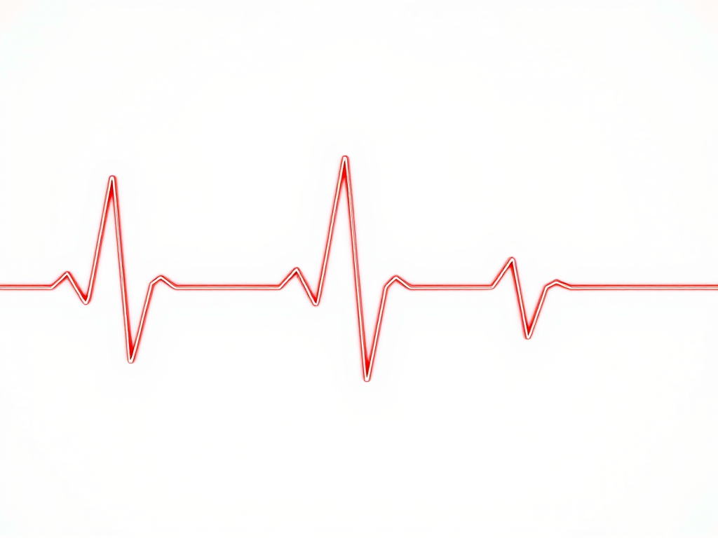 Create a high-resolution image of a red heartbeat line on a white background, utilizing a DSLR camera with a 50mm lens, f/2.8 aperture, ISO 100, shot in macro style to enhance detail and clarity.