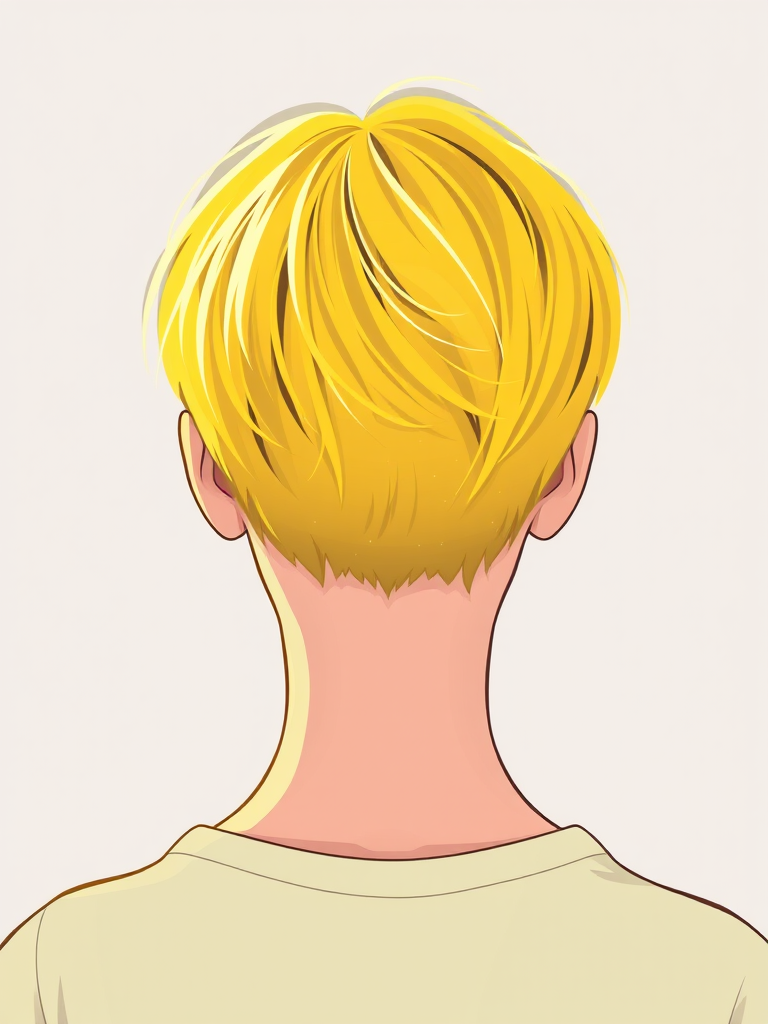 Create a high-resolution vector illustration of a person with short, vibrant yellow hair, facing forward with a plain background; use a Canon EOS R5 with a 50mm f/1.2 lens, aperture set to f/4, ISO 100, and a soft focus effect for a polished look.