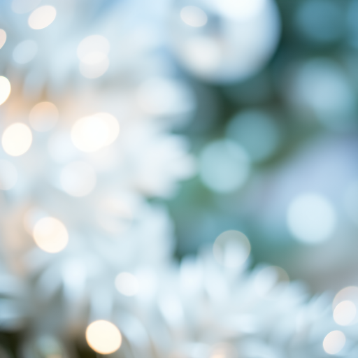 Generate an abstract image featuring soft, shimmering lights and blurred textures resembling festive decorations. Include elements that suggest a holiday atmosphere, with a focus on silver and white tones. Emphasize bokeh effects and a dreamy quality.