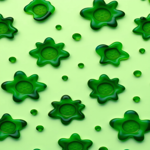 Create a seamless pattern of abstract green shapes on a light green background, captured with a macro lens at f/5.6, ISO 100, 1/200s exposure, using a DSLR camera for high detail and vibrant color in a top-down view.