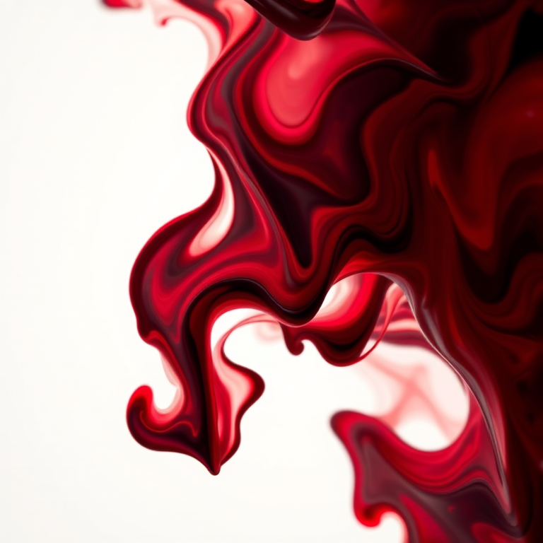 generate an abstract artwork with deep red and black swirling colors, using a Canon EOS 5D Mark IV with a 50mm f/1.8 lens at ISO 100, aperture f/8, and a shutter speed of 1/125s, shot in a close-up style to enhance texture and depth.