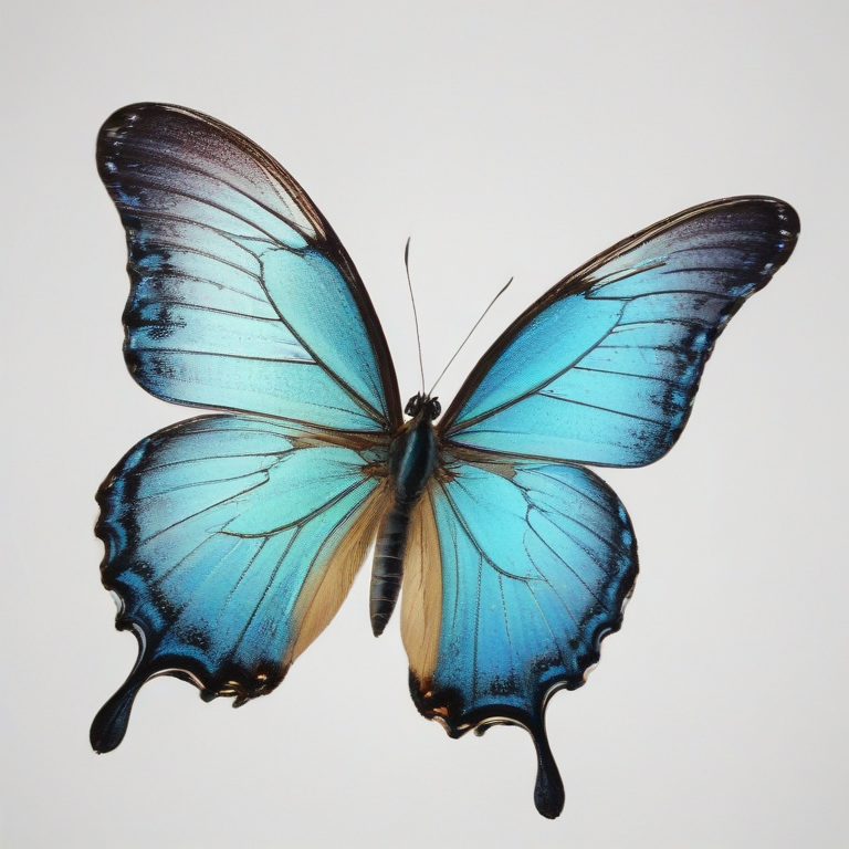 Vibrant Blue Butterfly with Intricate Patterns Against a Light Background