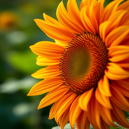 photograph a vibrant sunflower in full bloom with a blurred green background using a Canon EOS 5D Mark IV, aperture f/2.8, shutter speed 1/250 sec, ISO 100, macro view, natural light