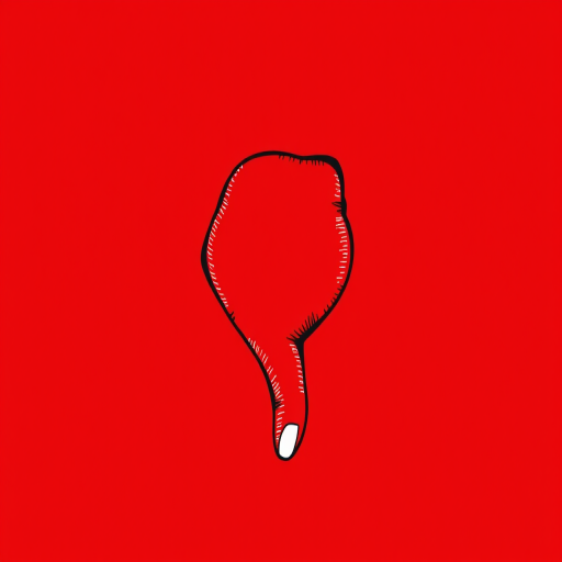 Create a detailed illustration of a thumbs down symbol on a bright red background, using a DSLR camera with a 50mm lens, aperture set at f/8, shutter speed 1/250s, ISO 100, taken from a straight-on view for clarity and enhanced color vibrancy.