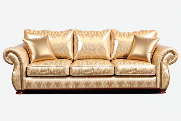 Elegant Gold Upholstered Sofa with Plush Cushions for Luxurious Living ...
