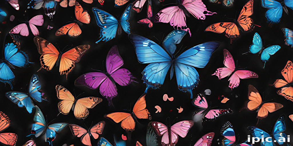 Vibrant Display of Colorful Butterflies Against a Dark Background