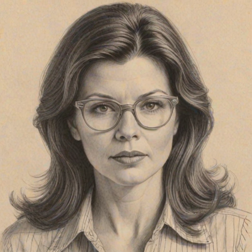 Stunning Daphne Zuniga, pencil sketch, portrait of Magnificent woman 1969s in glasses, hair style beatnik, outline, clear lines, fine lines, 8k