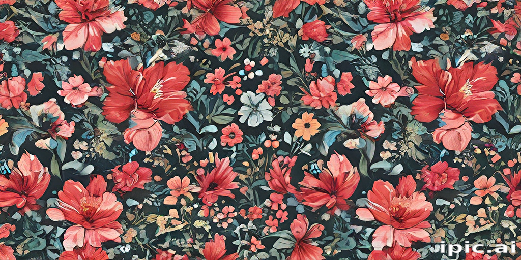 Vibrant Floral Pattern Featuring Lush Red Flowers and Delicate Greenery