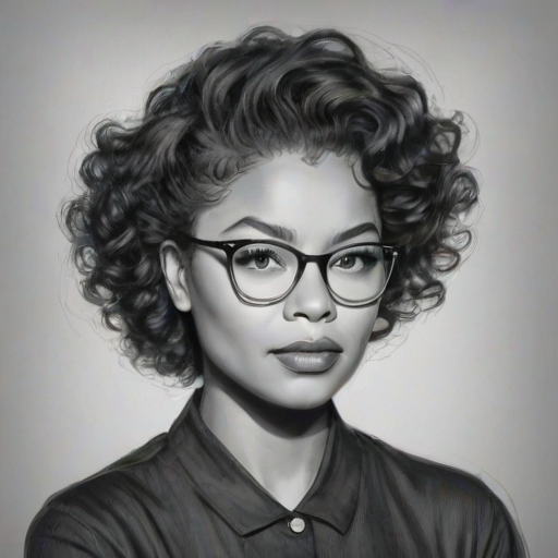 Enchanting Jaz Sinclair, pencil sketch, portrait of Splendid woman 1953s in glasses, hair style beatnik, outline, clear lines, fine lines, 8k