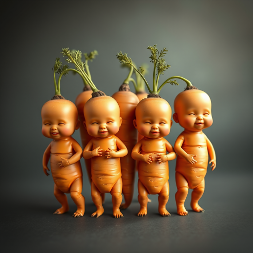 A bunch of carrots in the form of anthropomorphic babies.