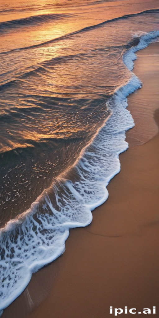 Serene Sunset Over Gentle Waves Lapping on a Tranquil Beach Shore