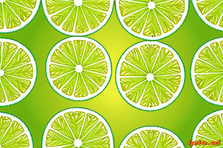 Vibrant Pattern of Fresh Lime Slices Against a Bright Green Background