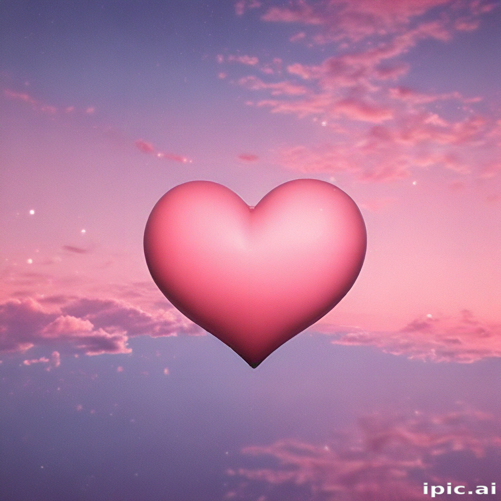 A Soft Pink Heart Floating Against a Dreamy Pastel Sky Background