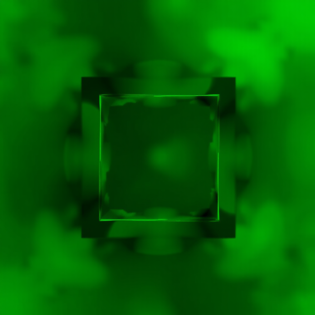Create a vibrant abstract image with rich green tones featuring a square shape, using a DSLR camera with a 50mm lens, aperture set to f/1.8, ISO 200, and a shallow depth of field for enhanced color saturation and detail.