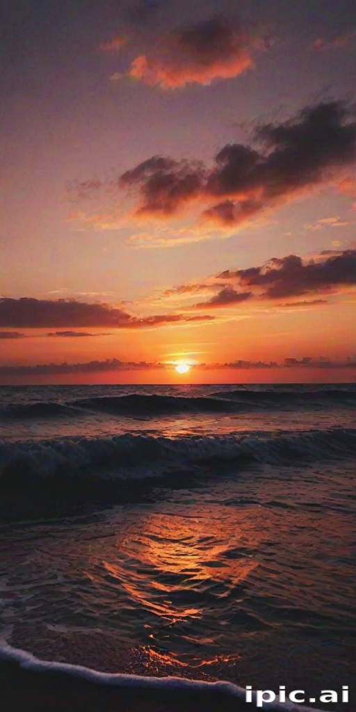 Stunning Sunset Over Tranquil Ocean Waves Beneath a Colorful Sky