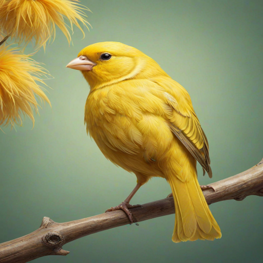 create a vibrant illustration of a yellow canary perched on a branch with detailed feathers and a soft gradient background