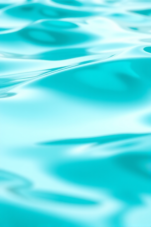 Generate a high-resolution abstract image of flowing turquoise waves with smooth reflections, set to a shallow depth of field, using a DSLR camera with a 50mm lens, aperture f/1.8, shutter speed 1/100s, ISO 200, shot from a low angle to accentuate the curves and reflections, employing a soft light source to enhance the glossy texture.