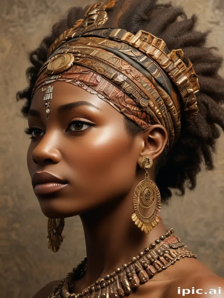 Elegant Portrait of a Woman Adorned with Intricate African Jewelry and ...