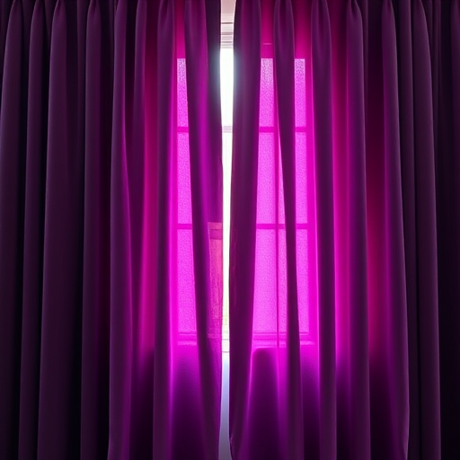 Create an image of luxurious purple velvet curtains in soft natural light, using a Canon EOS R5 with a 50mm lens at f/1.8, ISO 100, 1/125 sec, shot from a frontal view to highlight the texture and depth.