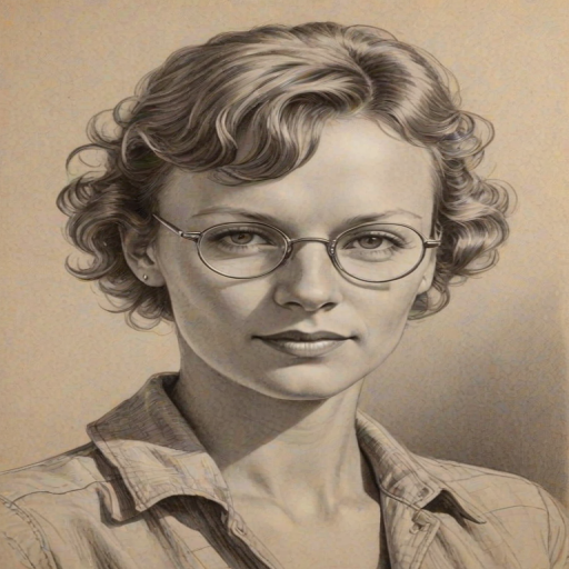 Charming Amelia Earhart, pencil sketch, portrait of Enchanting woman 1942s in glasses, hair style beatnik, outline, clear lines, fine lines, 8k