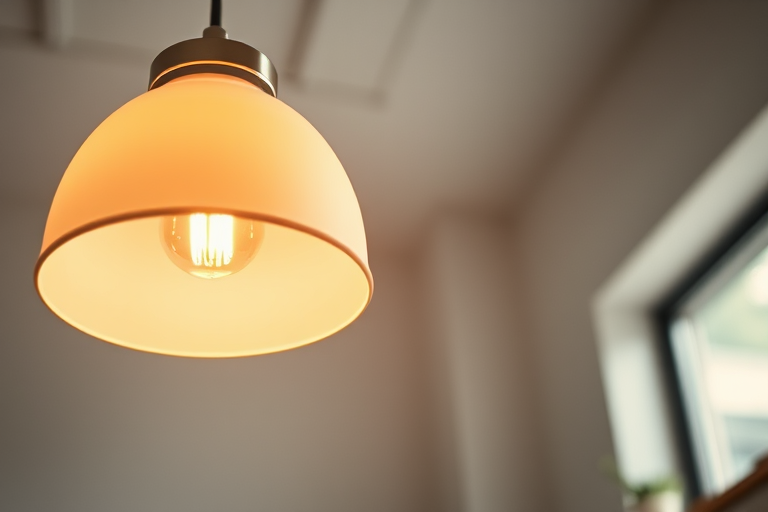high-quality hanging light fixture with a soft warm glow, taken with a DSLR camera at f/2.8 aperture, ISO 400, 50mm lens, shot from a low angle to emphasize brightness and detail, natural lighting style