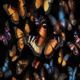 butterflies in black background