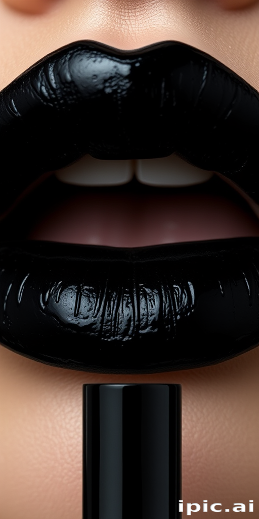 Dramatic "Velvet Noir" lip stain delivering intense black pigmentation with a velvety finish, perfect for gothic and high-fashion looks that demand ultimate impact