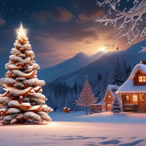 A Cozy Winter Evening Scene with a Beautifully Decorated Christmas Tree