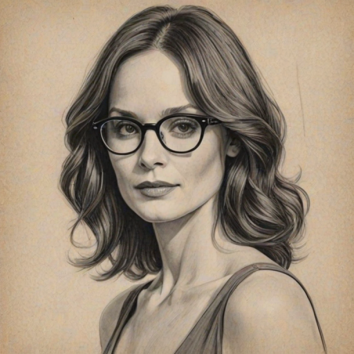 Gorgeous Sarah Wayne Callies, pencil sketch, portrait of Fascinating woman 1922s in glasses, hair style beatnik, outline, clear lines, fine lines, 8k