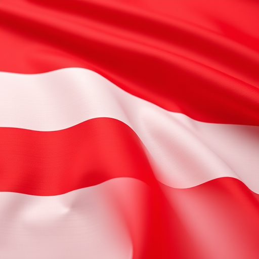 Create a high-resolution image of the flag of Austria with vibrant colors, using a Canon EOS R5, aperture f/8, ISO 100, focal length 50mm, taken from a straight-on view, employing a macro photography style for enhanced detail.