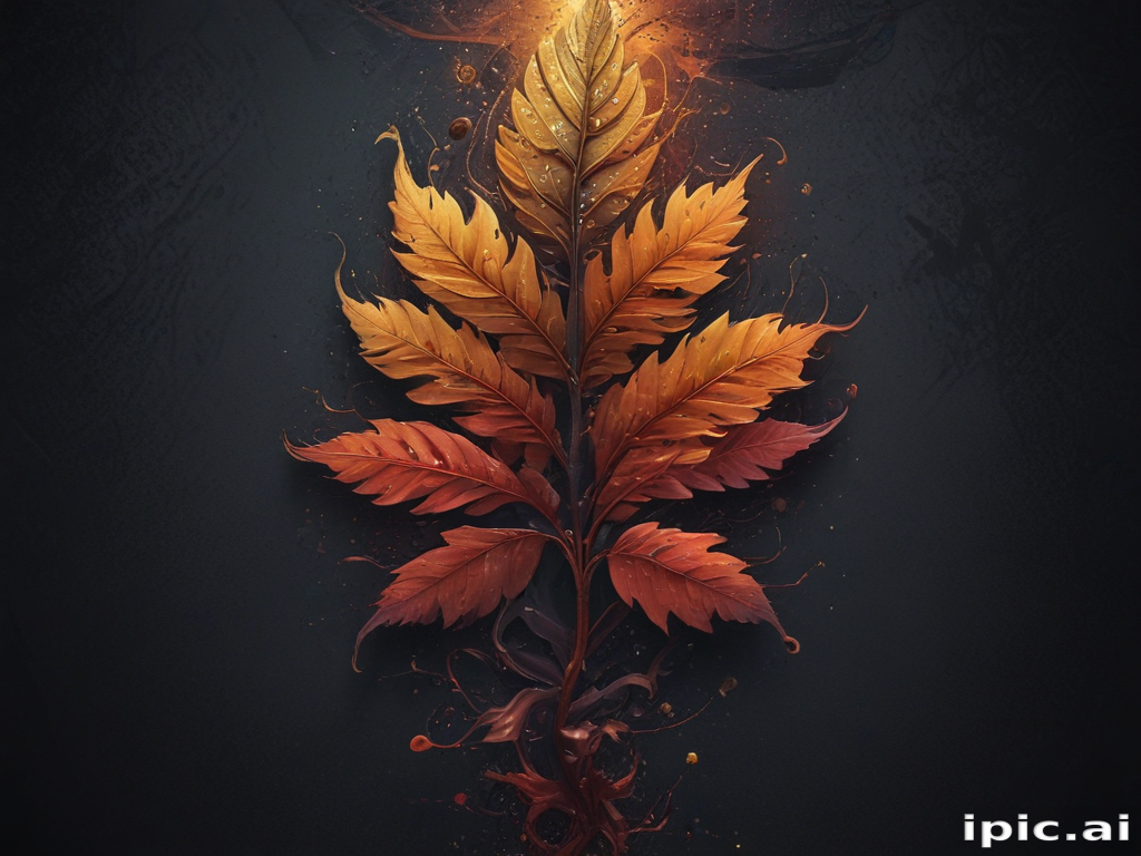 Radiant Autumn Leaf Illuminated Against a Dark Background in Vibrant Colors