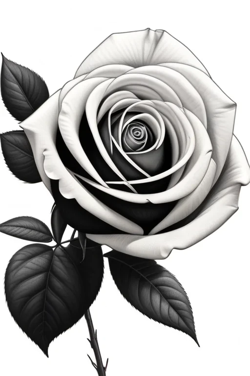 rose drawing black and white