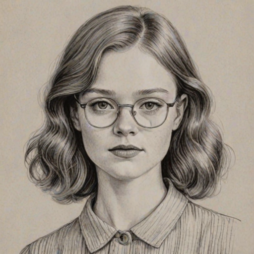 Stunning Sadie Sink, pencil sketch, portrait of Superb woman 1928s in glasses, hair style beatnik, outline, clear lines, fine lines, 8k