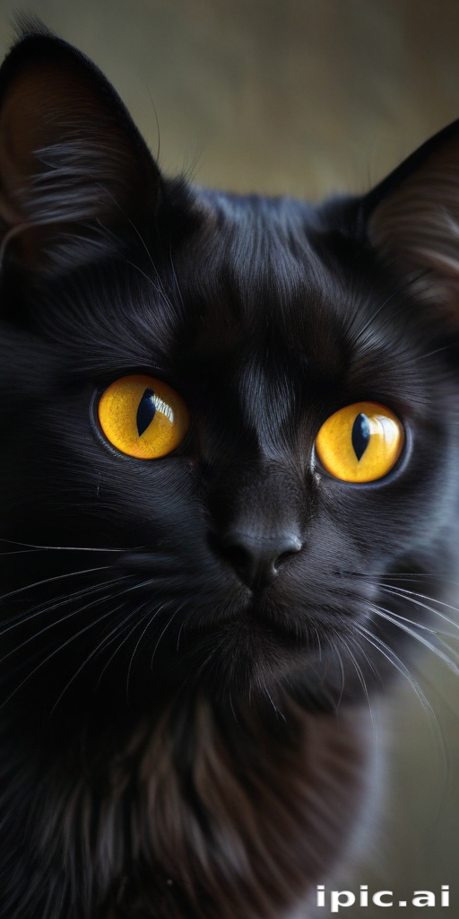 Stunning Close-Up of a Black Cat with Striking Yellow Eyes