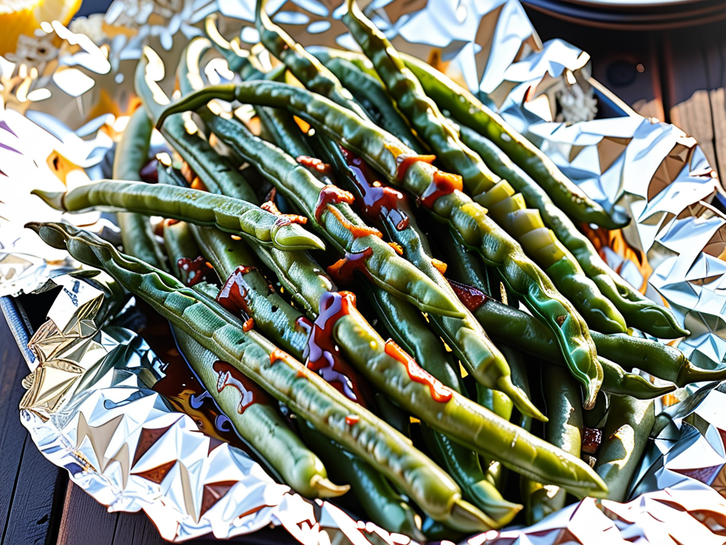 grilled green beans in foil