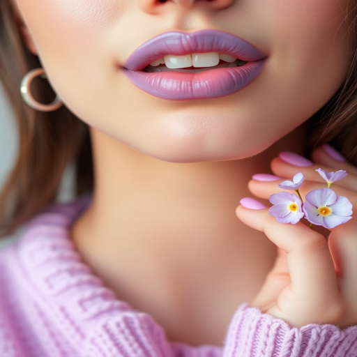 Playful pastel lavender lips exude whimsical charm, featuring a soft matte finish and delicate lilac hues that evoke springtime freshness