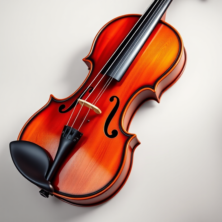 create a high-resolution vector illustration of a vintage brown violin with shiny strings and a detailed bow, using a DSLR camera with a 50mm lens, aperture f/2.8, ISO 100, natural soft lighting, shot from a slightly elevated angle to capture the dimension and curves of the violin