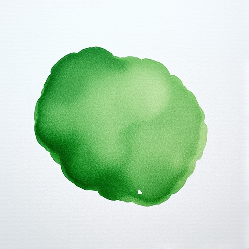 create a soft-focus watercolor painting effect of a green abstract shape on textured paper, using a DSLR camera with a 50mm lens, aperture set to f/2.8, ISO 100, and natural lighting to enhance the gentle hues and details
