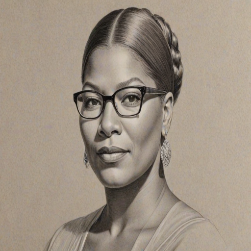 Superb Queen Latifah, pencil sketch, portrait of Enchanting woman 1926s in glasses, hair style beatnik, outline, clear lines, fine lines, 8k