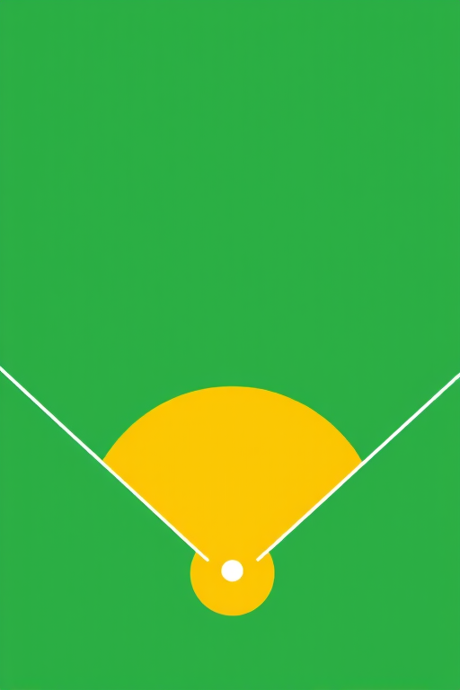 create a minimalist vector illustration of a baseball diamond with a bright green background and a yellow infield from a top-down view, use a high-resolution camera setting, aperture f/8, ISO 100, and a DSLR camera style to enhance image quality