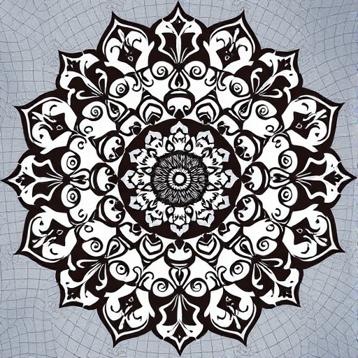 Create a high-resolution, symmetrical mandala design featuring intricate swirling patterns and floral motifs, captured with a 50mm lens at f/1.8, ISO 100, and a shallow depth of field to enhance details, using a DSLR camera in natural light with a top-down view.