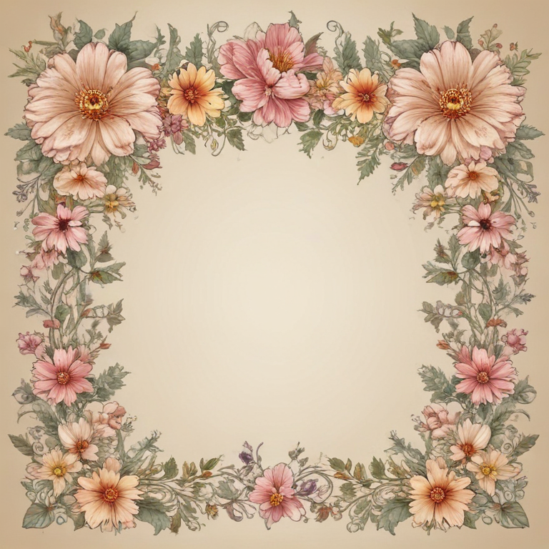 Elegant Floral Frame Design Featuring Soft Pastel Flowers and Greenery