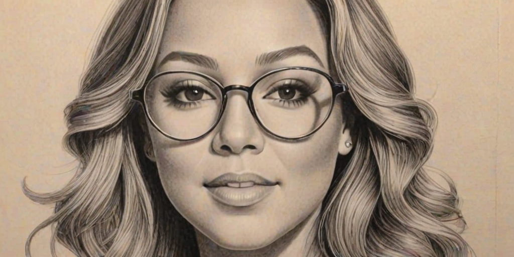 Gorgeous Mariah Carey, pencil sketch, portrait of Captivating woman 1931s in glasses, hair style beatnik, outline, clear lines, fine lines, 8k